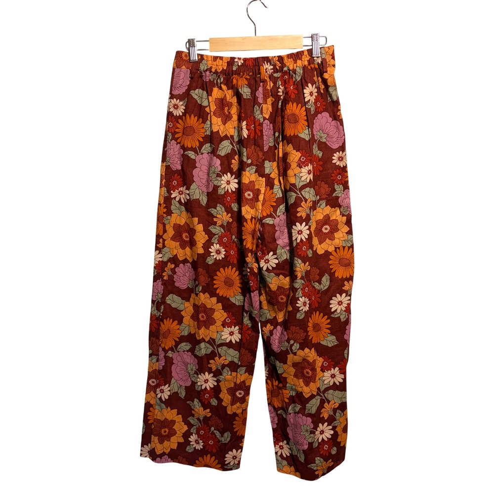 ModCloth x Princess Highway Linen Palazzo Pants 10 Floral Wide Leg Crop Retro